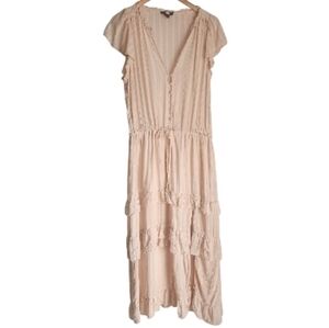 Paige Illyria Blush Ruffled Tiered Midi Dress L Cottagecore Boho Prairie